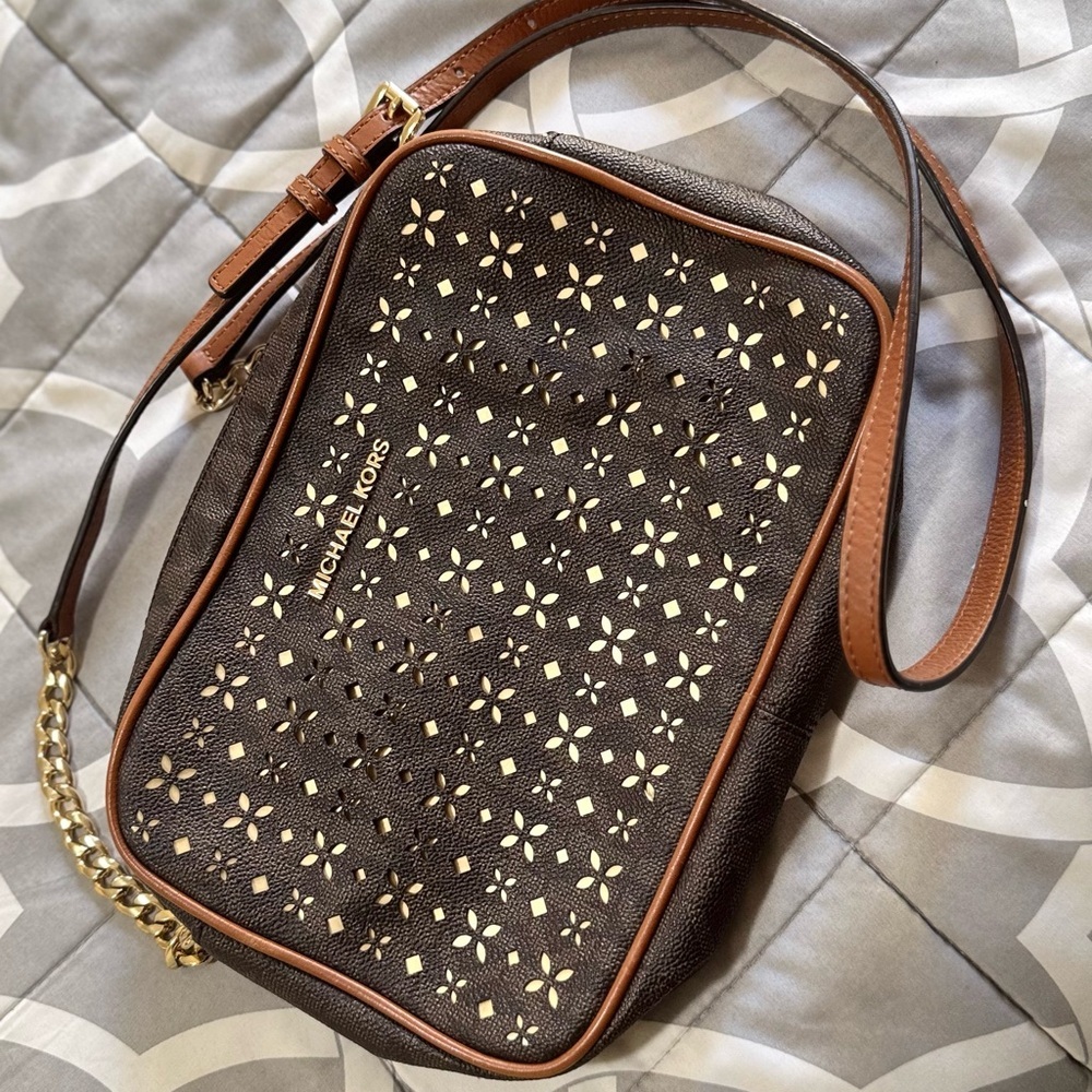 Michael Kors Brown Crossbody Bag with Gold Chain Detail